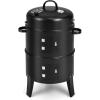 Giantex 3-in-1 Outdoor Smoker Grill, Portable Charcoal BBQ Grill, Built-in Thermometer and Air Vent, 6 Hooks, 2 Layers Vertical Steel Charcoal Smoker for Outdoor Cooking Camping
