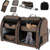 Giantex 40 Inch Cat Carrier with Double Compartments, Travel Litter Box, 2 Removable Hammocks and Mats, Portable Cat House Pet Kennel Dog Crate with Carry Bag for Car Trip Camping (Brown)(Brown)