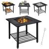 Giantex 4-in-1 Wood Burning Fire Pit, Square Firepit Table with Mesh Cover, Removable Lid, Cooking Grate, Log Grate and Fire Poker, Outdoor Fire Table for Garden Poolside Balcony