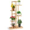Giantex 5 Tier 6 Potted Plant Stand, Bamboo Plant Shelf for Multiple Flower Pots Holder, Indoor Outdoor Plant Display Rack Organizer Shelving Unit for Corner Patio Garden Balcony (5-Tier)