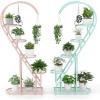 Giantex 5 Tier Metal Plant Stand Indoor, Creative Heart-shaped Ladder Plant Shelf with Hanging Hook for Multiple Plants, Tiered Flower Display Shelf, Tall Plant Stand for Valentine’s Day Home Holiday(Pink & Blue)