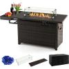 Giantex 52″ Outdoor Propane Fire Pit – 50,000 BTU Wicker Patio Gas Fire Table w/Lid, Waterproof Cover, Tempered Glass Wind Guard & Blue Fire Stone, PE Rattan Firepit Table w/Storage Shelf (Brown)(Brown)