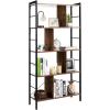 Giantex 5-Tier Bookshelf, Industrial Style Bookcase with Metal Frame, Free Standing Storage Display Shelves, Home Office Study Storage Rack Shelves with Dividers, Wood Shelving Unit (Rustic Brown)(Rustic Brown)