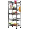 Giantex 5-Tier Storage Cart Rolling Trolley Organizer Utility Cart with Lockable Wheels, 5 Hooks, Mesh Shelves for Home Kitchen, Bathroom, Office and Bedroom (Black)(Black)