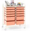 Giantex 6 Storage Drawer Cart Rolling Organizer Cart for Tools Scrapbook Paper Home Office School Multipurpose Mobile Utility Cart (Beige & Yellow)(Peach Fuzz)