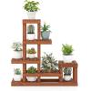 Giantex 6 Tier Wood Plant Stand, Shorea Tiered Plant Shelf for Multiple Potted Plants with High Low Structure, Indoor & Outdoor Flower Rack, Corner Display Shelf for Balcony, Living Room, Patio