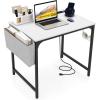 Giantex 60 Inch Computer Desk with Charging Station, Home Office Writing Desk with Storage Bag & Headphone Hook, Large Gaming Table PC Workstation, Modern Simple Laptop Desk for Bedroom, Study(White)