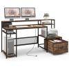 Giantex 67″ Computer Desk with File Drawers Cabinet, Home Office Desk with Monitor Stand, Industrial Study Writing Gaming Desk with Power Outlets, Large PC Work Table Workstation with Printer Space