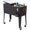 Giantex 80 Quart Rattan Rolling Cooler Cart Outdoor Patio Portable Party Drink Beverage Bar Cold Beach Chest Cart on Wheels, Brown Wicker, 32.7”(L) X18.9”(W) X43.3”(H)
