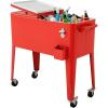 Giantex 80 Quart Rolling Patio Cooler Cart with Bottom Storage Shelf & Drain, Outdoor Ice Chest with Lockable Wheels, Bottle Opener & Cap Catcher, for Party Poolside Backyard BBQ(Red)
