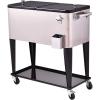 Giantex 80 Quart Rolling Patio Cooler Cart with Bottom Storage Shelf & Drain, Outdoor Ice Chest with Lockable Wheels, Bottle Opener & Cap Catcher, for Party Poolside Backyard BBQ(Silver + Black)