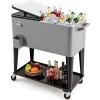 Giantex 80 Quart Rolling Patio Cooler Cart with Bottom Storage Shelf & Drain, Outdoor Ice Chest with Lockable Wheels, Bottle Opener & Cap Catcher, for Party Poolside Backyard BBQ(Gray + Black)