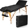 Giantex 84inch Folding Massage Table Lash Bed, Portable 3 Sections Spa Salon Tattoo Bed with Face Cradle Armrests Wooden Legs, Professional Massage Bed Height Adjustable with Carry Case (Black)(Black)