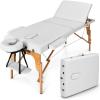 Giantex 84inch Folding Massage Table Lash Bed, Portable 3 Sections Spa Salon Tattoo Bed with Face Cradle Armrests Wooden Legs, Professional Massage Bed Height Adjustable with Carry Case (Black)(White)