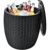 Giantex 9.5 Gallon Ice Cooler, Wicker Round Ice Chest, Outdoor Beer Wine Ice Bucket, Top Lid Side Handles Drainage Plug, Weather-resistant Patio Cool Bar Table for Cocktail Party Poolside Deck(Black)