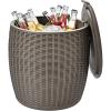 Giantex 9.5 Gallon Ice Cooler, Wicker Round Ice Chest, Outdoor Beer Wine Ice Bucket, Top Lid Side Handles Drainage Plug, Weather-resistant Patio Cool Bar Table for Cocktail Party Poolside Deck(Taupe)