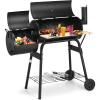 Giantex BBQ Charcoal Grill with Offset Smoker, Thermometer and Adjustable Damper, Meat Cooker Smoker for Backyard Family Gathering and Outdoor Picnic, 2 Moveable Wheels, 2 Shelves and Wooden Handles