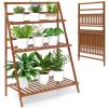 Giantex Bamboo Ladder Plant Stand, 3 Tier Folding Bamboo Plant Shelf, Foldable Flower Pot Display Shelf Rack, Multiple Plants Holder Organizer Storage Shelf for Indoor Outdoor Balcony Garden (Natural)(Brown)