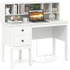 Giantex Black Desk with Drawers & Hutch, Home Office Desk with Charging Station, 5 Storage Cubbies, Makeup Vanity Table, Modern Study Writing Desk, PC Laptop Desks, Computer Workstation for Bedroom(White)