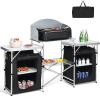 Giantex Camping Kitchen Station, Folding Grill Table with 26” Tabletop, 2 Side Tables, Storage Organizer, Detachable Windscreen, Portable Camp Cook Outdoor Prep Station Backyard BBQ Picnic (Black)(Black)