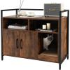 Giantex Cat Litter Box Enclosure – Cat Washroom Hidden Furniture with Front Entry, Scratcher, 2-Door Storage Cabinet, 2 Compartments, Air Vents, Metal Frame, Wooden Pet Crate House (Black)(Rustic Brown)