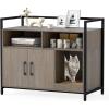 Giantex Cat Litter Box Enclosure – Cat Washroom Hidden Furniture with Front Entry, Scratcher, 2-Door Storage Cabinet, 2 Compartments, Air Vents, Metal Frame, Wooden Pet Crate House (Black)(Oak Gray)