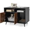 Giantex Cat Litter Box Enclosure – Wooden Washroom with Storage, Scratcher, Winding Entry, Metal Legs, Large Pet Crate Cat House Hidden Furniture (Black & Rustic Brown)(Black & Rustic Brown)