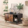 Giantex Cat Litter Box Enclosure, Hidden Cat Washroom Furniture, 2-Door Cabinet, Front Entry, 3 Vent Holes, Cat Scratching Pad, Wooden Pet House Crate End Table for Living Room (Black & Rustic Brown)(Black & Rustic Brown)