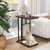 Giantex Cat Scratcher Side Table, C-Shaped End Table with Cat Scratching Board, Washable Cushion, Jingling Ball, Metal Frame, Couch Table Cat Tree Tower for Living Room Bedroom, Rustic Brown