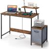 Giantex Computer Desk with Drawer and Power Outlet, Home Office Desk with Reversible Storage Drawer & Raised Shelf, Computer Workstation with Hook, Industrial Study Writing Desk for Study, Bedroom