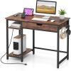 Giantex Computer Desk with Drawers and Power Outlets, Industrial Gaming Desk Computer Workstation with Adjustable Storage Shelf, Headphone Hooks, Study Writing Work Desk for Home Office