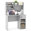 Giantex Computer Desk with Hutch, Home Office Desk with Storage Cabinet & Adjustable Shelf, 2 Cable Holes, Modern Laptop PC Desk Computer Workstation for Working, Study Writing Desk for Bedroom, Gray(Grey)