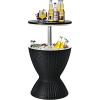 Giantex Cool Bar Table, 8 Gallon Beer and Wine Cooler, Rattan Style Patio Bar Tables, Height Adjustable, 3-in-1 Ice Cooler with Drainage Plug, Outdoor Cocktail Table for Deck Pool Party (Taupe)(Black)