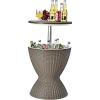 Giantex Cool Bar Table, 8 Gallon Beer and Wine Cooler, Rattan Style Patio Bar Tables, Height Adjustable, 3-in-1 Ice Cooler with Drainage Plug, Outdoor Cocktail Table for Deck Pool Party (Taupe)(Taupe)