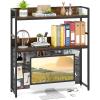 Giantex Desktop Bookshelf, 2-Tier Desk Hutch Dorm with Pegboard for up to 32″ Computer Monitor, Industrial Countertop Storage Organizer Rack, Desk Shelf for Home Office, Rustic Brown