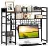Giantex Desktop Bookshelf, 37″ Desk Shelf for Up to 32″ Computer Monitors, 4 Tier Desktop Display Shelves with Grid Panel, 6 Movable Hooks, Anti-tip Device, Desk Hutch for Home Office Dorm (Black)(Black)