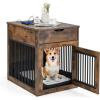 Giantex Dog Crate Furniture, Dog Kennel End Table with Chew-Proof Metal Fence, Lockable Door, Storage Drawer, Wired and Wireless Charging, Wooden Pet Cage Side Table Indoor (Rustic Brown)(Rustic Brown)