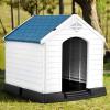 Giantex Dog House for Small Dogs, Waterproof Plastic Dog Houses with Air Vents and Elevated Floor, Easy to Assemble, Outdoor Cat Feeding Station Indoor Patio Backyard Dog Kennel House(Blue & White)
