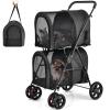 Giantex Double Pet Stroller with 2 Detachable Carrier Bags, Safety Belt, 4 Lockable Wheels, Folding Cat & Dog Stroller for Small Medium Pets, Cats Dogs Puppy Travel Strolling Cart (Beige)(Black)