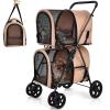 Giantex Double Pet Stroller with 2 Detachable Carrier Bags, Safety Belt, 4 Lockable Wheels, Folding Cat & Dog Stroller for Small Medium Pets, Cats Dogs Puppy Travel Strolling Cart (Beige)(Beige)