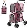 Giantex Double Pet Stroller with 2 Detachable Carrier Bags, Safety Belt, 4 Lockable Wheels, Folding Cat & Dog Stroller for Small Medium Pets, Cats Dogs Puppy Travel Strolling Cart (Beige)(Pink)