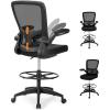 Giantex Drafting Chair High Back Office Chairs with Footrest Ring Flip-Up Armrest Height Adjustable Executive Desk Chair Ergonomic Mesh Computer Task Chair Lumbar Support Tall Office Chair (1, Black)(Black)