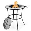 Giantex Fire Pit Table, Outdoor Fire Pit with Mesh Cover, Fire Poker, Tile Tabletop, Round Wood Burning Fire Table for Outside, Patio, Backyard, Garden, Camping 23.5 Inch Small Fire Pit