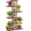 Giantex Flower Rack Wood Plant Stand 7 Wood Shelves 11 Pots Bonsai Display Shelf Indoor Outdoor Yard Garden Patio Balcony Living Room Multifunctional Storage Rack Bookshelf W/Hollow-Out Rack