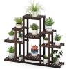Giantex Flower Rack Wood Plant Stand 7 Wood Shelves 13 Pots Bonsai Display Shelf Indoor Outdoor Yard Garden Patio Balcony Living Room Multifunctional Storage Rack Bookshelf W/Hollow-Out Rack(Dark Brown)