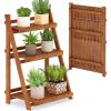 Giantex Foldable Ladder Plant Shelf, 3-Tier Solid Wood Indoor Outdoor Flower Pot Display Rack, Corner Storage Bookshelf, Freestanding Tiered Plant Stand for Garden Patio Balcony, No Assembly