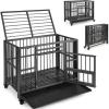 Giantex Foldable Metal Dog Crate – Heavy Duty Dog Cage with Top and Front Doors, Feeding Access, Removable Tray, Lockable Wheels, Chew Proof Dog Kennel Indoor Outdoor, 37”L x 23”W x 30”H, Black