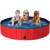 Giantex Foldable Pet Swimming Pool Dog Bath Pool with Anti-Slip Bottom, Portable PVC Pets Bathing Tub Kiddie Pools for Dogs Cats Kids, Easy to Drain, Collapsible Dog Pet Pool (XXL-63inch, Red)