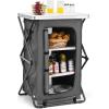 Giantex Folding Camping Storage Cabinet with 3 Shelves and Carry Bag, Portable Outdoor Organizer Kitchen Table, Quick Set-up for BBQ, Picnic, Backyard, Compact Pop-Up Cupboard, 35”H(Grey)