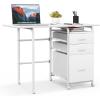 Giantex Folding Desk for Small Space, Rolling Home Office Desk with 3 Drawers & Lockable Universal Wheels, Mobile Study Writing Desk for Dorm Apartment Bedroom, Brown(White)